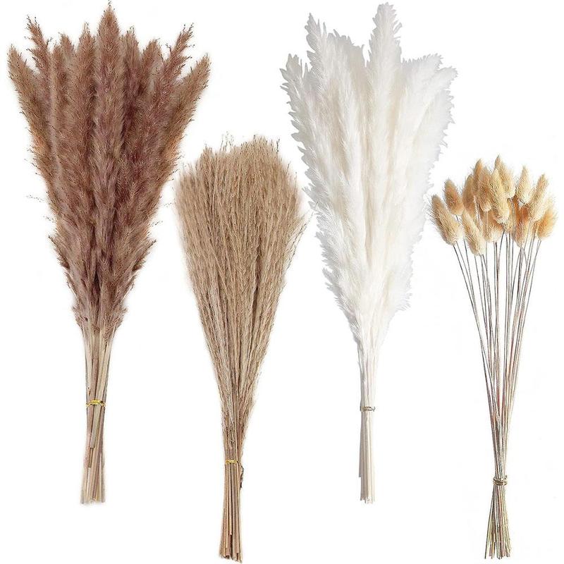 Natural Dried Pampas Grass (100pcs), Home Decorative Grass Dried Flower, Dried Pampas Grass for Home Table Decoration, Party Decor, Room Decor