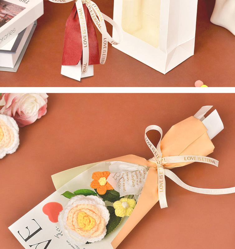 Rose Crochet Flower, Gift for Mom Girlfriend Teachers, 1 Rose 2 Daisies with White Gift Box, Artificial Flowers Home Decor, Gift for Her