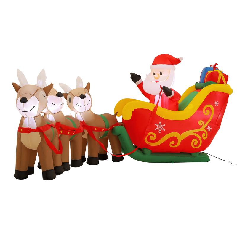 9.5 Foot Christmas Inflatable Santa Claus on Sleigh with 3 Reindeer, Lighted Decorations