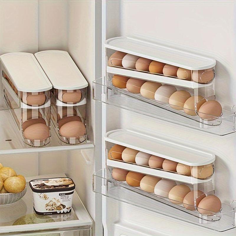 Clear Egg Storage Box, 1 Count Space Saving Rolling Egg Storage Box for Refrigerator Side Door, Durable Plastic Egg Organizer, Kitchen Accessories