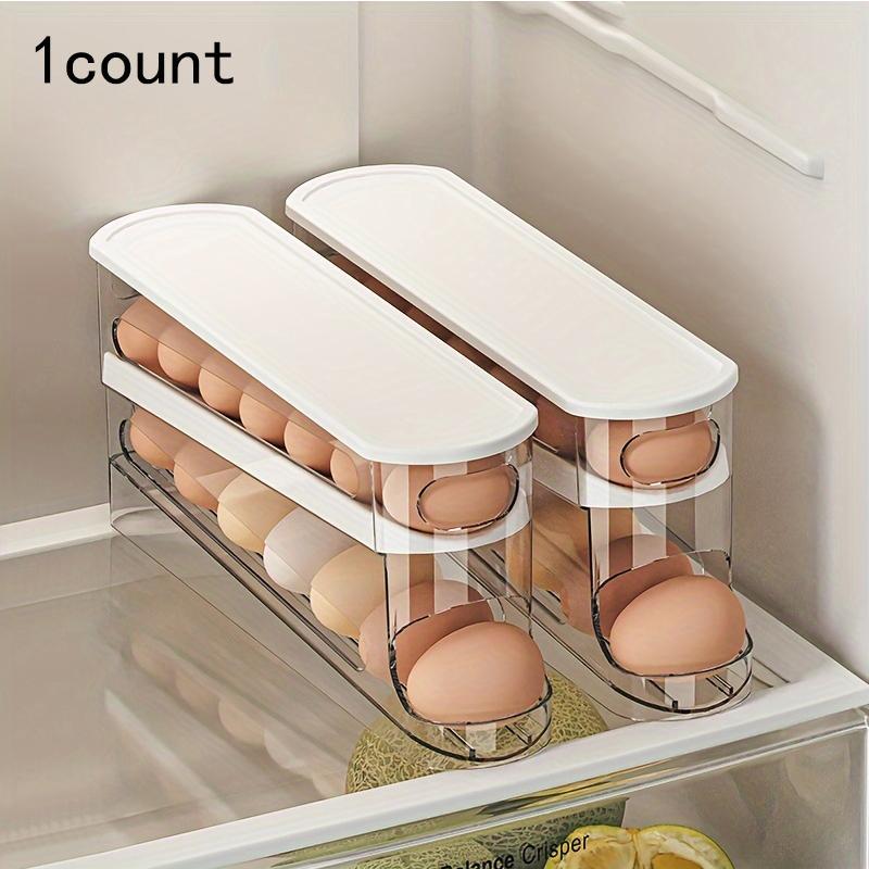 Clear Egg Storage Box, 1 Count Space Saving Rolling Egg Storage Box for Refrigerator Side Door, Durable Plastic Egg Organizer, Kitchen Accessories