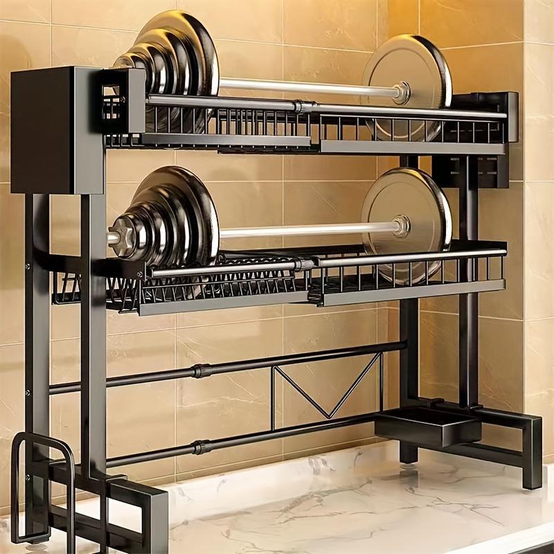 1pc Countertop Dish Storage Drainage Rack Expandable Kitchen Sink Shelf Dish Rack Drainer Black Kitchen Organizer