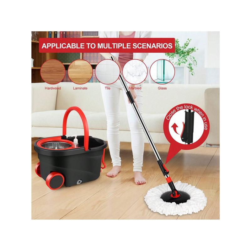 Plus Sized Mop Bucket Set, 3 Replacement Heads, Extended Handle, Convenient For Moving Mop Bucket With Wheels, Suitable For Living Room, Bedroom, Kitchen, Office (3 Mop Head + Bucket)