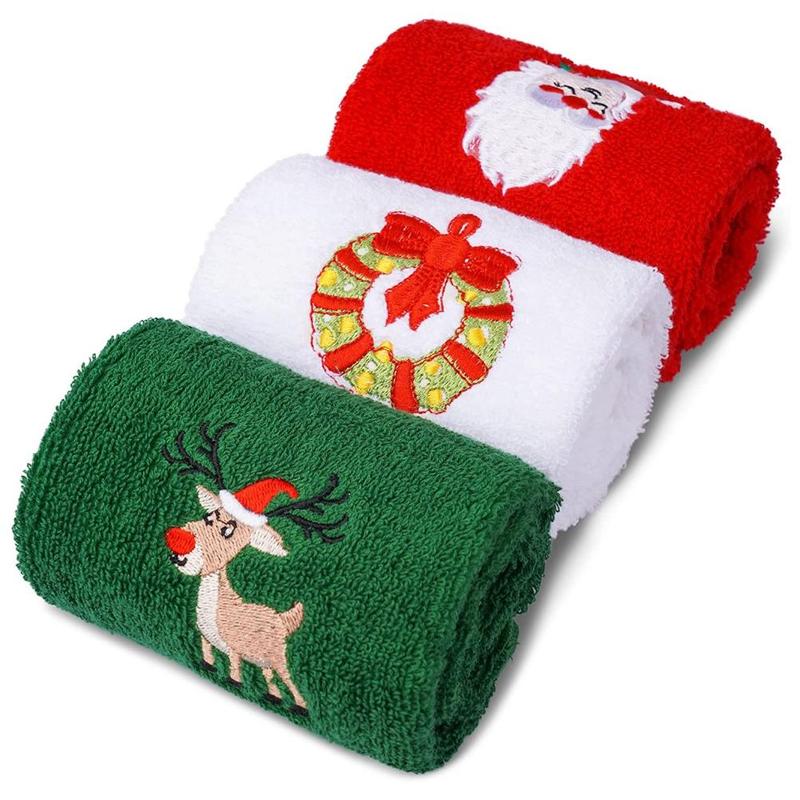 Merry Christmas Themed Hand Towel, 3 Counts set Absorbent Hand Towel, Soft Hand Towel for Home Hotel Bathroom Dormitory Kitchen