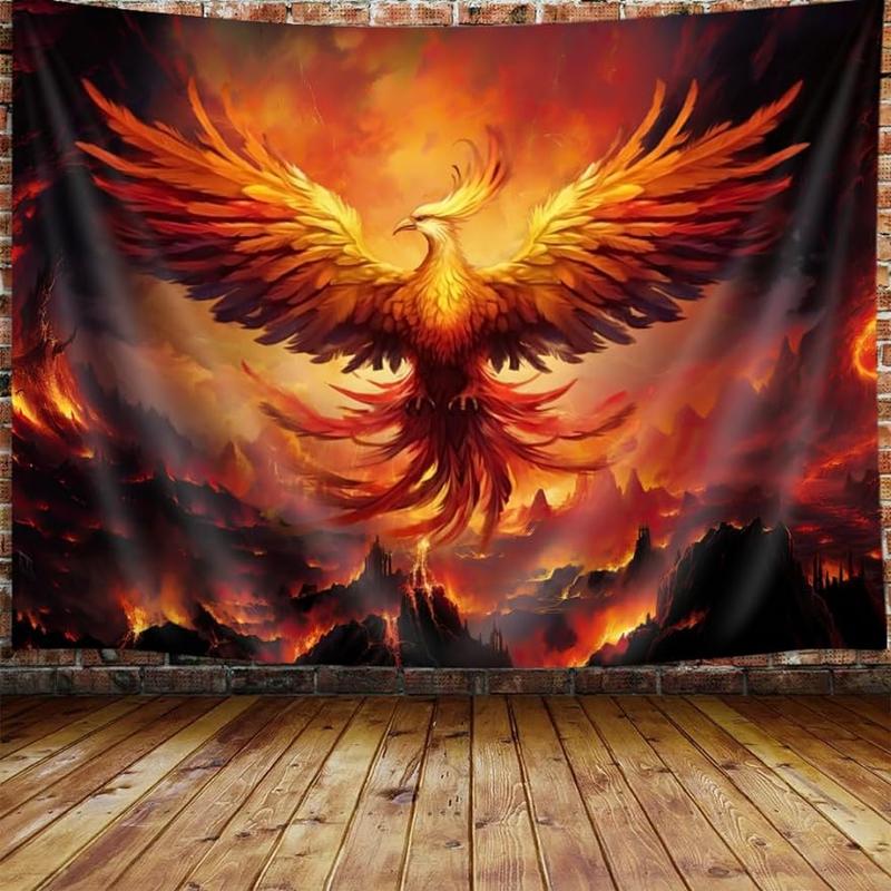 Fantasy Phoenix Bird Large Tapestry for Men, Red Anime Animal Hippie Tapestry Wall Hanging for Bedroom, Aesthetic Cool Tapestry Beach Blanket College Dorm Home Decor (80