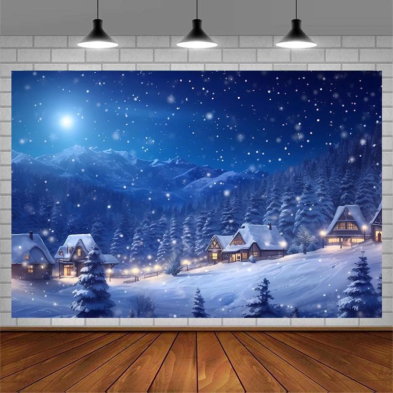 Winter Snow Village Pattern Backdrop, 1 Count Snowy Scene Photography Backdrop, Holiday Photo Background for Christmas New Year Event Party Decorations