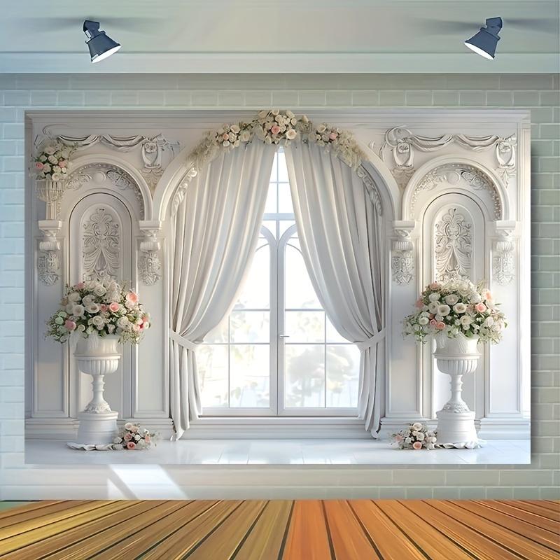 Elegant White Window Background Props-Durable Polyester Banner, Suitable for Party Decoration, Multifunctional Wall Decoration and Birthday Celebration Supplies-Perfect for Home, Office Or Outdoor Activities