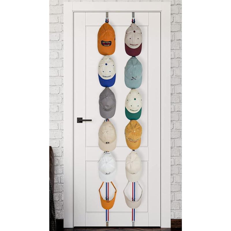 Hat Rack for Baseball Caps and Organizer Holder [ up to 36 Caps ] Display over the Door or on the Wall Hat Hanger with 2 Straps and 12 Adjustable Hooks, Black [ Upgraded Strong Hooks ]