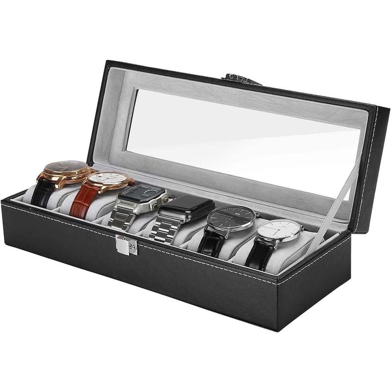 Watch Box for Men,Organizer 6 Slot Watch Display Case,Men  Box Storage Watch and Watch Box Men, Watch Holder Organizer for Men Women -6 Slot, Black