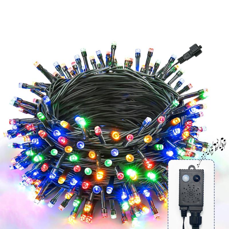 Color-changing Musical Christmas String Light, 1 Box 350 LED Bulbs String Light, Waterproof Human Body Induction String Light for Christmas Tree