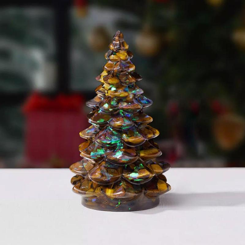 Natural Crystal Gravel Christmas Tree Statue, 1 Count Dropper Resin Reiki Stone Divination Fengshui Sculpture, Home Decor Ornament for Living Room Bedroom