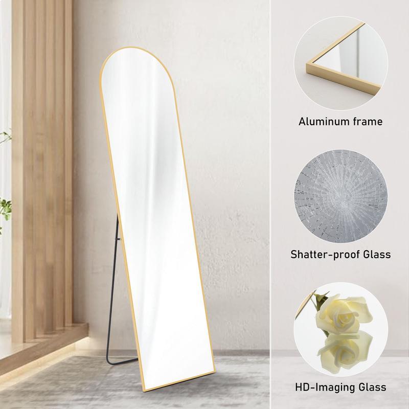 PINGO HOME Long Standing Mirror with Upgrade Explosion-Proof Nano Glass, Full-Length Dressing Mirror with Sturdy Thin Frame, No Assembly Required, For Bedroom,Bathroom, Living Room,Clothing Shop, 16*59