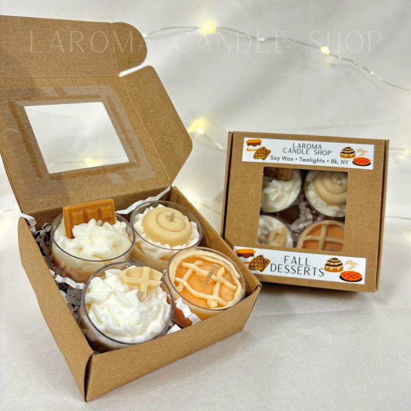 Set of 4 Tealight Whipped Candles - Cute Fall Desserts, Food, and Birthday Gift Autumn Candles - Freshener, Decor