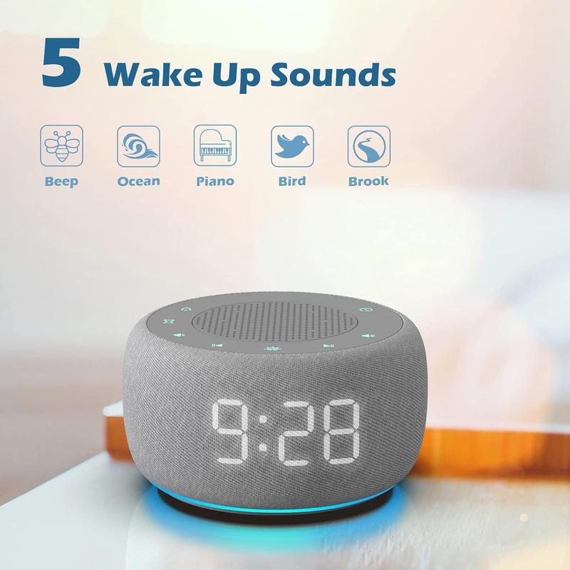 Sound Machine & Alarm Clock 2-in-1, 18 Soothing Sound, 7 Night Light, Sleep Timer, Precise 30-Level Volume Control White Noise Machine Decor