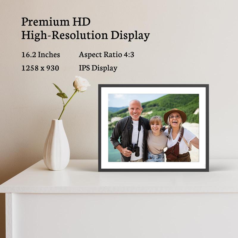 BSIMB 16.2'' Digital Picture Frame 32GB - Upload Photos&Videos from Anywhere via App Email, Perfect Must Have Christmas Love Gifts for Friends Family Grandparents, Easy to Use with Touch Screen Photo Frame, Premium 1258x930 HD IPS Display