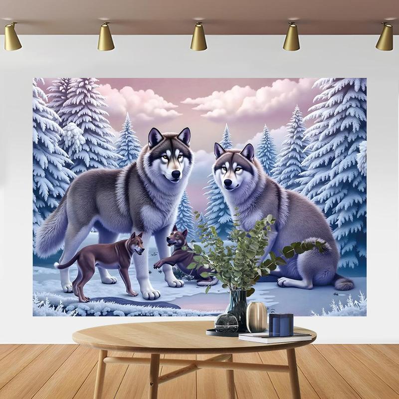 Winter Wolf Pattern Wall Hanging, 1 Count Animal Theme Decorative Background Cloth, Wall Decor for Home Living Room Bedroom, Home Decor