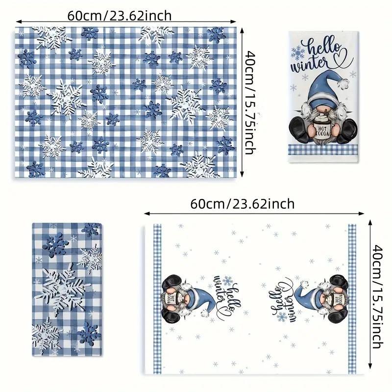 Winter Dwarf Pattern Kitchen Towel, 2 Counts set Soft Absorbent Dishcloth, Hand Towel for Drying & Cooking, Kitchen Decor