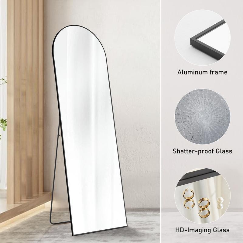 PINGO HOME Long Standing Mirror with Upgrade Explosion-Proof Nano Glass, Full-Length Dressing Mirror with Sturdy Thin Frame, No Assembly Required, For Bedroom,Bathroom, Living Room,Clothing Shop, 16*59