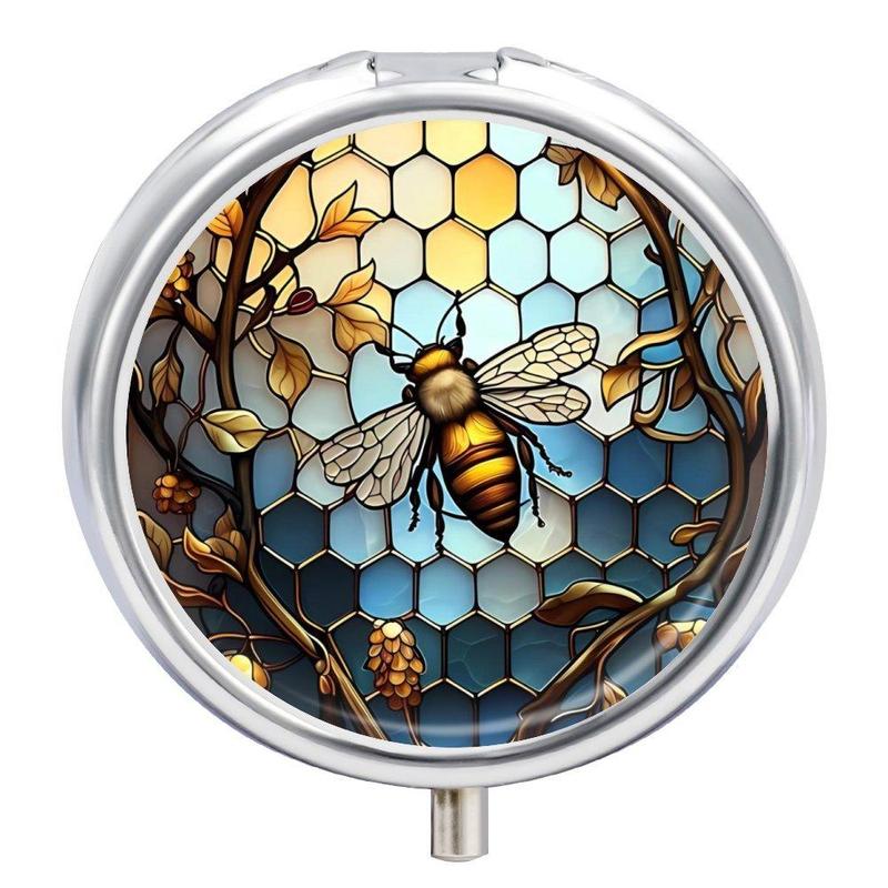 Bee & Branches & Honeycomb Pattern Pill Box, 1 Count 3 Compartments Medicine Pill Organizer, Portable Storage Box for Home Office Travel