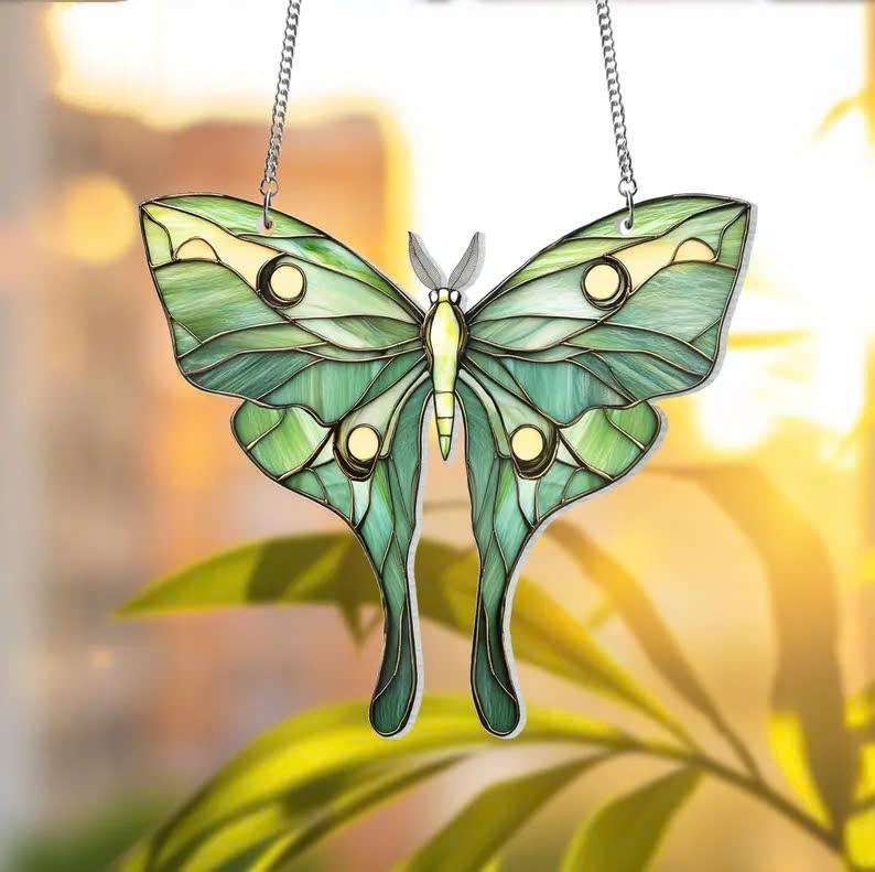 Customizable Luna Moth Butterfly Suncatcher Ornament, Personalized Acrylic Window Hanging, Unique Christmas Gift, Home Decor Gift For Family