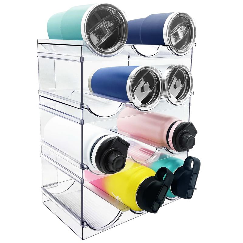 Christmas Gifts Spaclear Water Bottle Organizer, Stackable Kitchen Pantry Organization and Storage Shelf, Plastic Water Bottle Holder for Fridge Kitchen Cabinet Organizer and Storage, Tumbler Mug Cup Organizer Racks