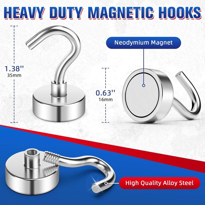 8Pack Heavy Duty Magnetic Hooks, 25 lbs Strong Neodymium Magnet Hooks for Hanging, Magnet with Hook for Cruise, Grill, Fridge