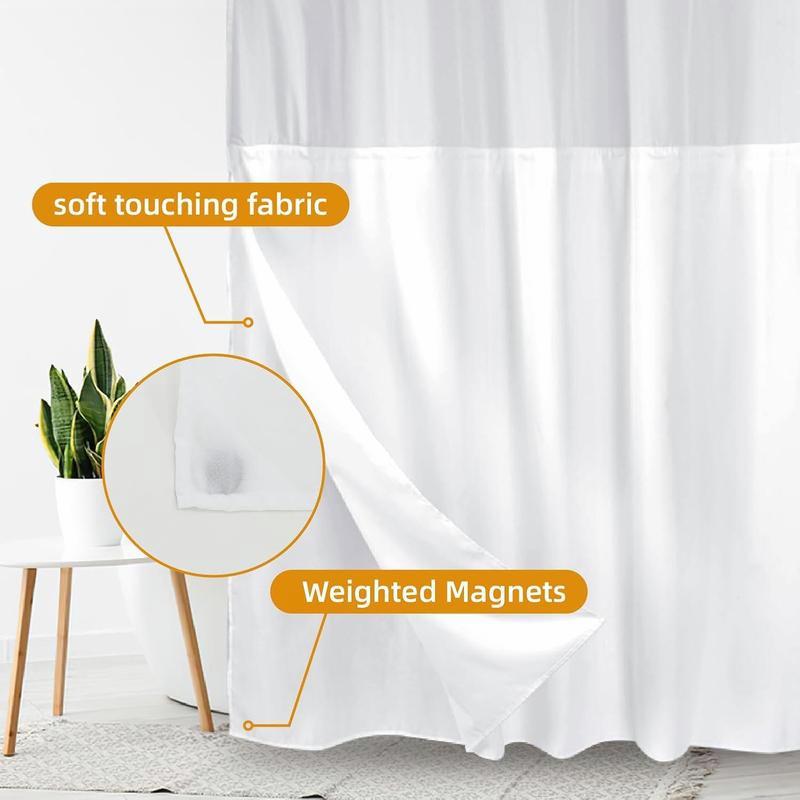 1 Pack White Fabric Snap-in Shower Curtain Liner Replacement - Compatible with No Hook Shower Curtain. Removable, Water-Repellent & Machine Washable (70x54).