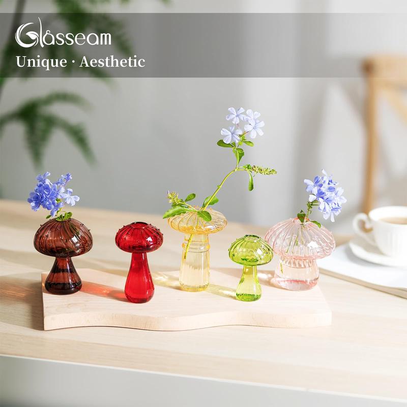 Mushroom Propagation Vase,   Small Glass Vases for Flowers,Aesthetic  Cute Vase Decor, Hydroponic Bud Vase for Bedroom Bathroom Kitchen mini vase