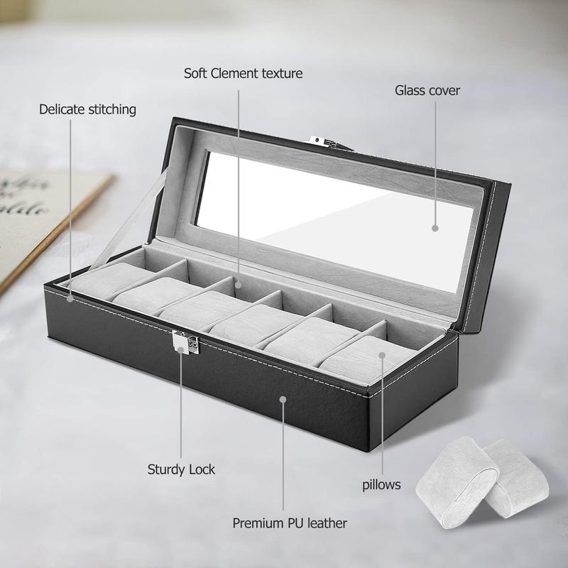 Watch Box for Men,Organizer 6 Slot Watch Display Case,Men  Box Storage Watch and Watch Box Men, Watch Holder Organizer for Men Women -6 Slot, Black