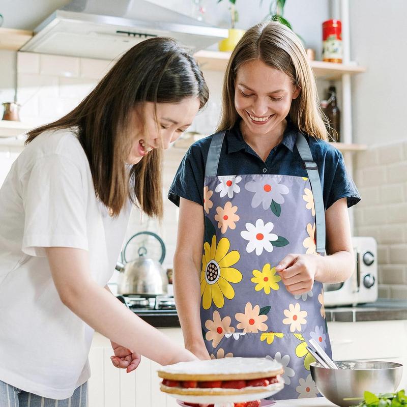 Apron for Women with Pockets, Adjustable Waterproof Floral Chef Aprons for Kitchen, Gardening, Cooking, BBQ or Baking