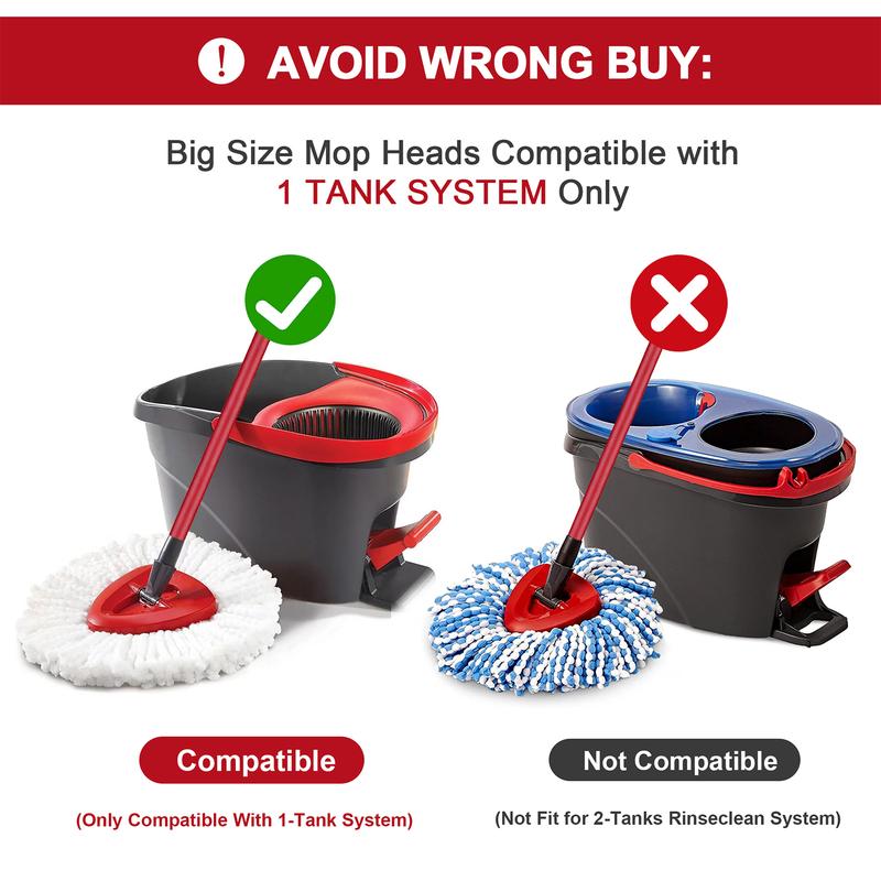 Mop Heads Refills for O-Cedar EasyWring 1 Tank System. Microfiber Spin Mop Replacements Machine Washable for Velida ocedar. For All Type of Surface