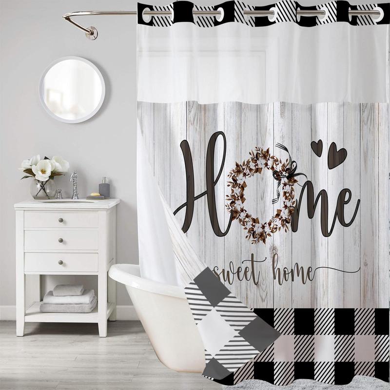 Letter & Plaid Pattern Shower Curtain, Modern Waterproof Bathroom Curtain, Bathroom Decoration Supplies for Home Hotel Salon Dormitory