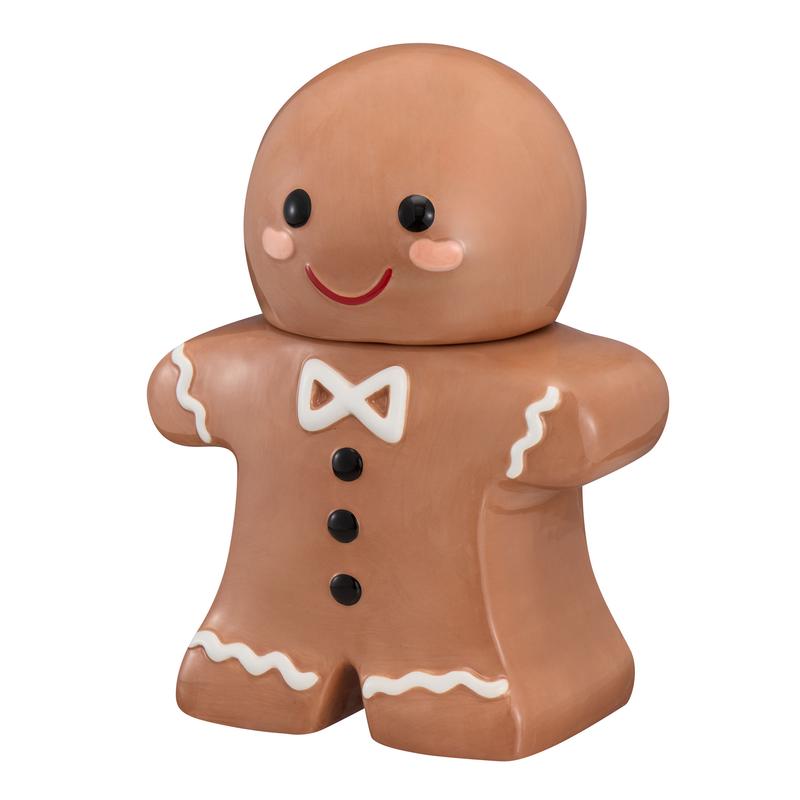 Holiday Time 57-Oz Gingerbread Man Glazed Earthenware Ceramic Treat Jar with Lid, Multicolor