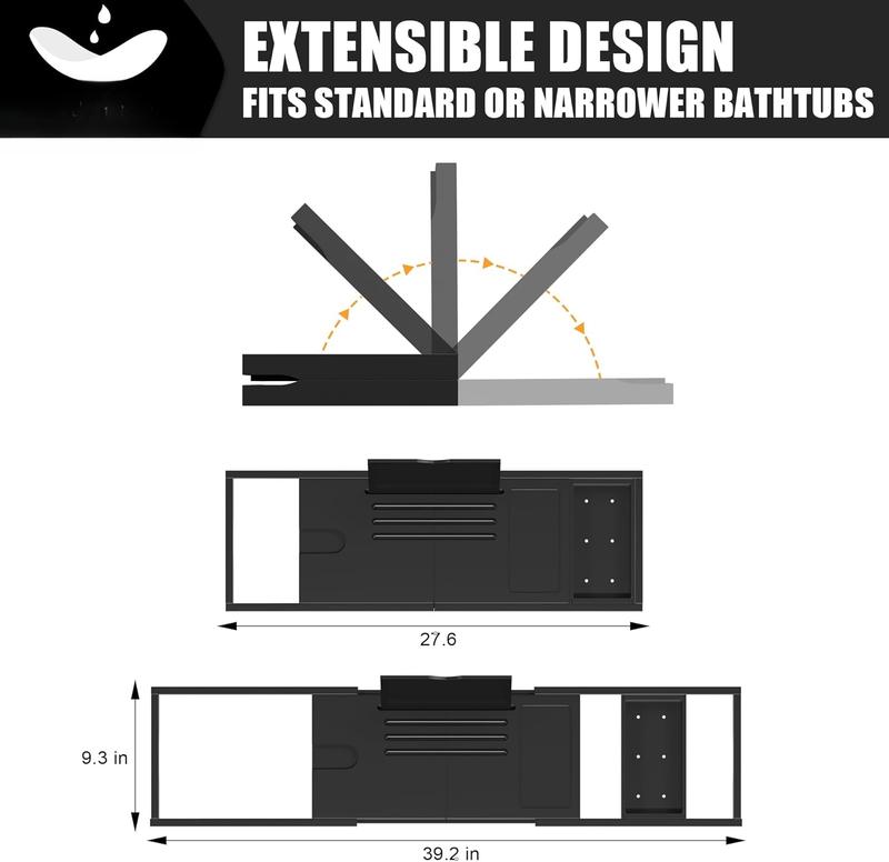 Foldable Bathtub Tray Table, Bamboo Bathtub Caddy Tray for Tub with Book Holder for Luxury Bath, Bathroom Accessories for Women Men with Free Soap Dish (Semi-Simple, Black)