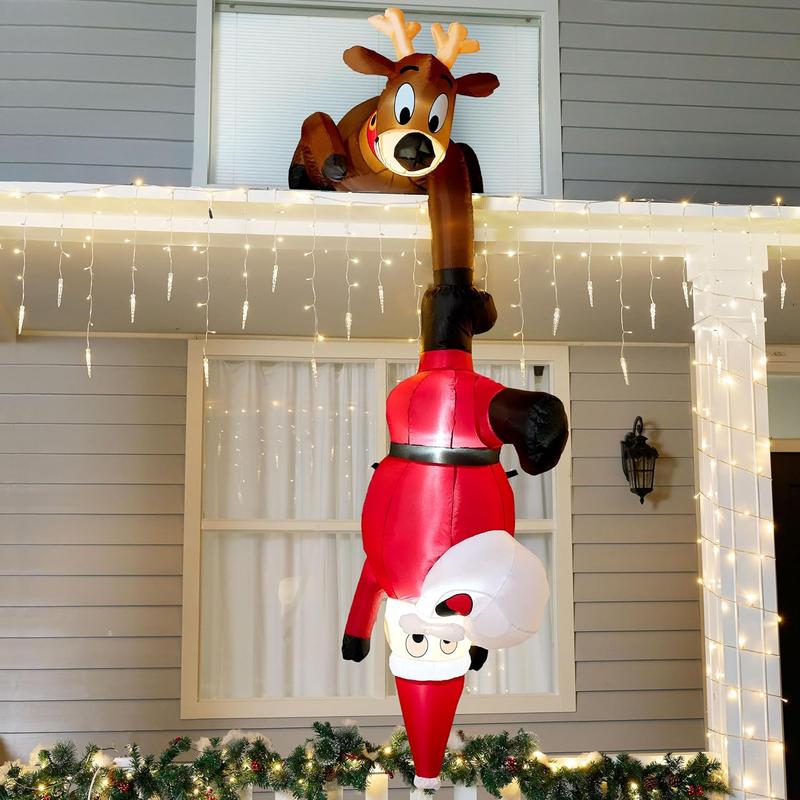 Christmas Gift 8 FT Hanging Christmas Inflatables Decoration, Christmas Inflatable Reindeer and Climbing Santa, Blow Up Inflatable with Build-in LED for Xmas Party Indoor, Outdoor, Yard, Garden, Lawn Decor winter decor