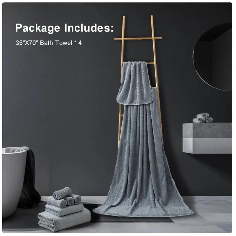 Smuge 4 Pack Oversized Bath Towel Set, Dark Grey 600 GSM Ultra Soft Extra Large Bath Sheet Towels 35