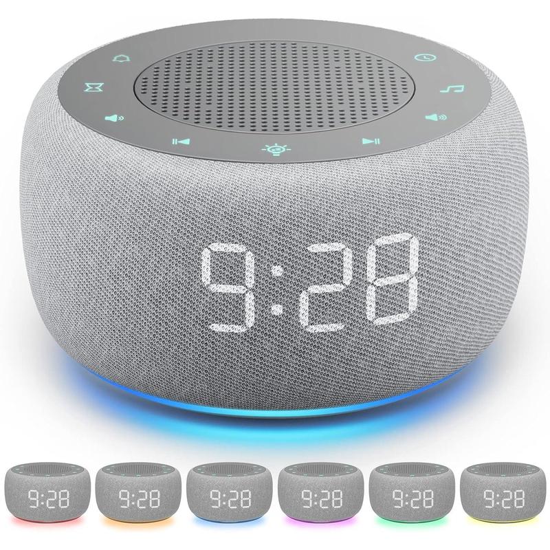 Sound Machine & Alarm Clock 2-in-1, 18 Soothing Sound, 7 Night Light, Sleep Timer, Precise 30-Level Volume Control White Noise Machine Decor