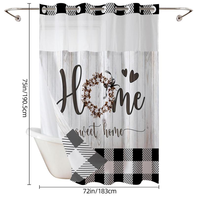 Letter & Plaid Pattern Shower Curtain, Modern Waterproof Bathroom Curtain, Bathroom Decoration Supplies for Home Hotel Salon Dormitory