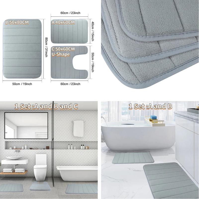 Memory Foam Bath Mat Set - Soft and Cozy  Bathroom Mat Fleece