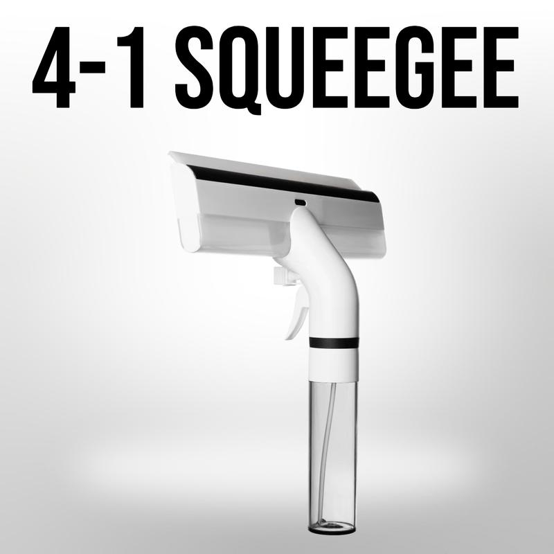 Multifunctional Squeegee for Windows, Mirrors & Glass Doors - Stores Cleaning Fluid & Dispenses with Press - Rubber, Blade