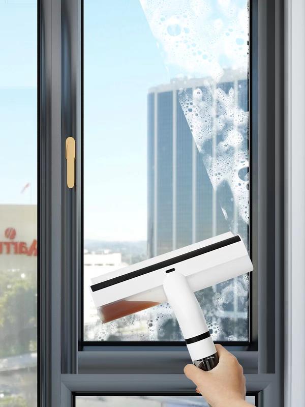 Multifunctional Squeegee for Windows, Mirrors & Glass Doors - Stores Cleaning Fluid & Dispenses with Press - Rubber, Blade