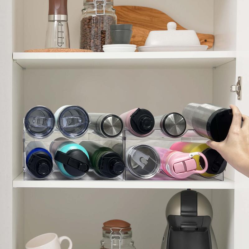 Christmas Gifts Spaclear Water Bottle Organizer, Stackable Kitchen Pantry Organization and Storage Shelf, Plastic Water Bottle Holder for Fridge Kitchen Cabinet Organizer and Storage, Tumbler Mug Cup Organizer Racks