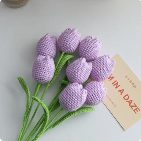 8pcs Handmade Crocheted Tulip Flower Bouquet – Realistic Knitted Artificial Tulips – Perfect Gift for Valentine's Day, Mother's Day, or Christmas