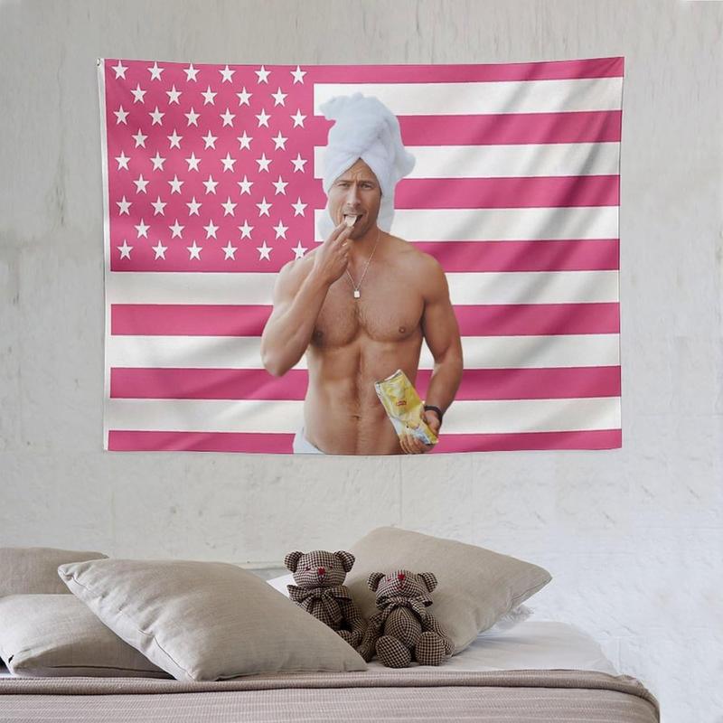 Glen Powell Pink American Flag Tapestry 3x5Ft Print for Wall Hanging Man Cave Bedroom Frat Room Decor Banner with 4 Brass Gromments