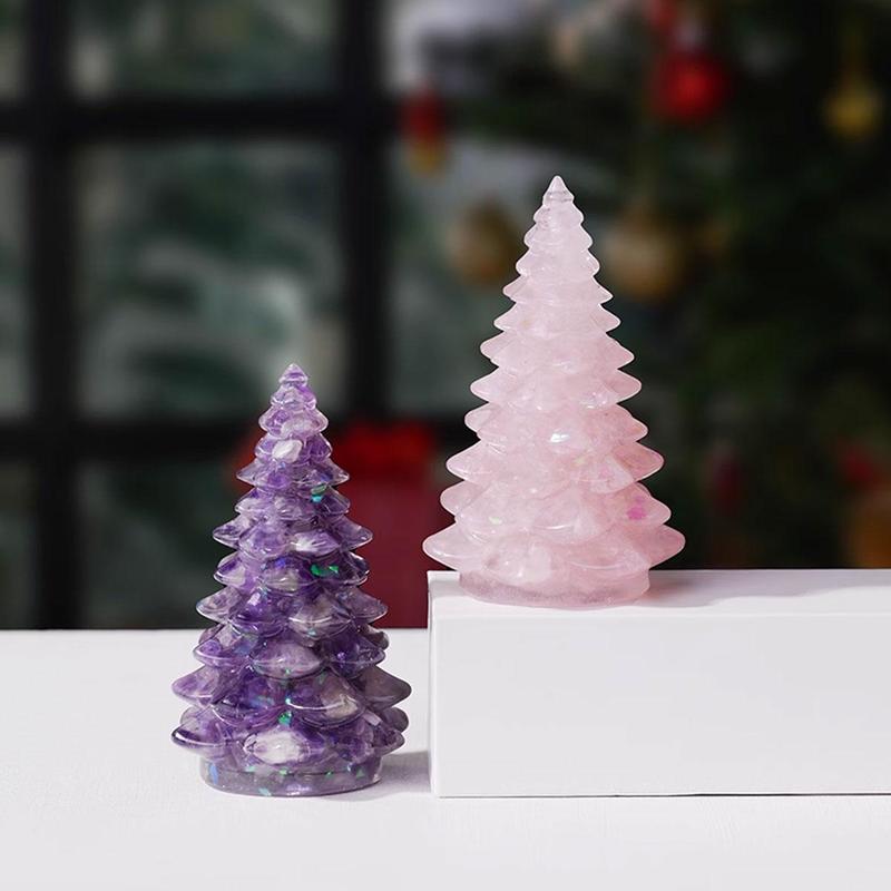 Natural Crystal Gravel Christmas Tree Statue, 1 Count Dropper Resin Reiki Stone Divination Fengshui Sculpture, Home Decor Ornament for Living Room Bedroom