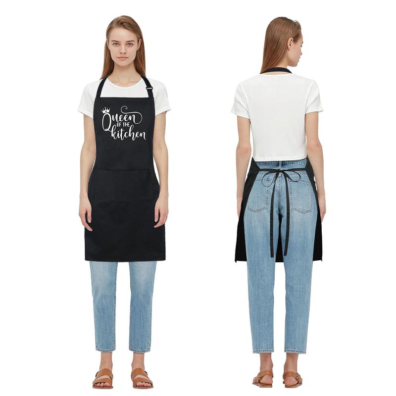 Cotton Funny Aprons for Women Queen of The Kitchen with 2 Pockets Chef Cooking Baking Adjustable Bib Apron Gifts from Daughter Son Husband for Mom Grandma Wife Mother's Day