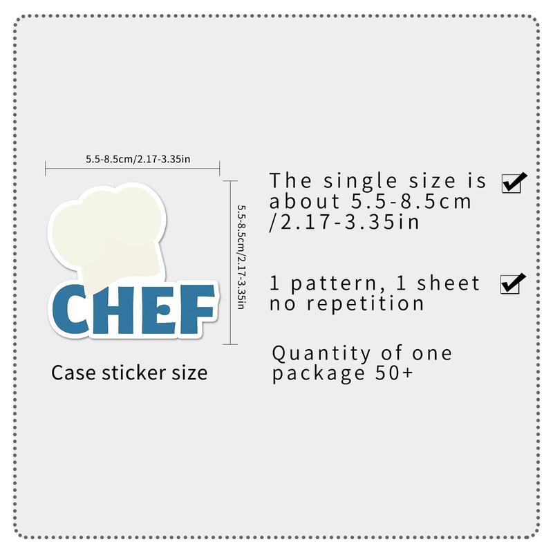 Cartoon Chef Pattern Sticker, 50pcs set Waterproof Self Adhesive Decor Paper, Decor Sticker for Gift Greeting Card Water Bottle Laptop Phone