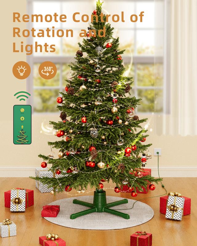 COOLWUFAN Spinning Christmas Tree Stand for Up to 9ft & 120lb Artificial Trees, 4 Built-in Power Outlets Base with Remote Control festive holiday