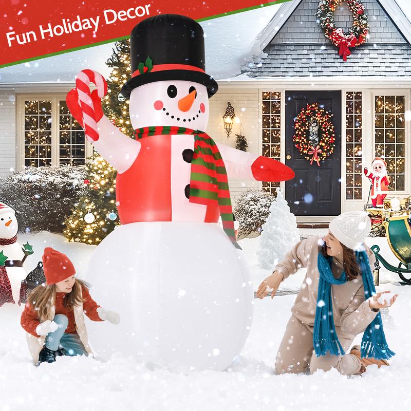 8 FT Snowman Christmas Inflatable – Blow-Up Snowman with Hat, LED Lights for Lawn & Garden Decorations