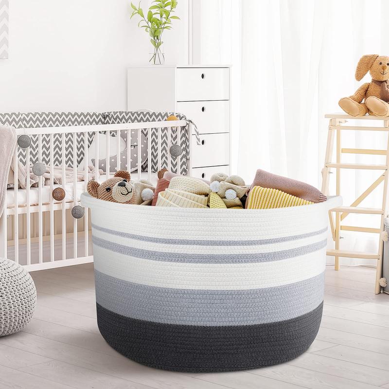 Storage Basket Large Cotton Rope Basket , with Handle Big Basket Soft Nursery Cube Bin Laundry Hamper for Living Room